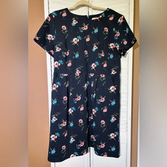 Ann Taylor LOFT outlet womens size 16 navy blue floral pocket midi dress NWT